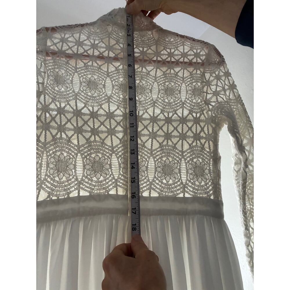 Lulus White/Off-White Lace Maxi Bridal Wedding Dress High Neck Long Sleeve Small - Picture 13 of 14